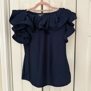 Gracia Elegant Navy Ruffle Top Size L